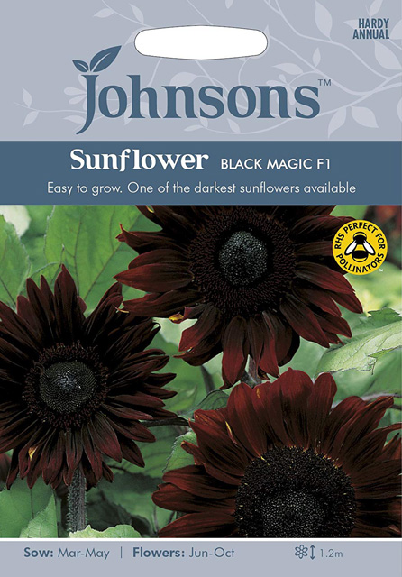 A packet of Johnsons Black Magic Sunflower seeds