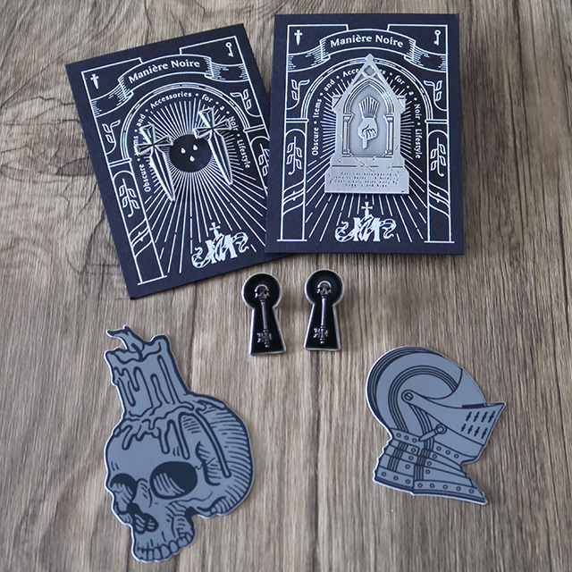 A selection of Gothic pins by Manière Noire