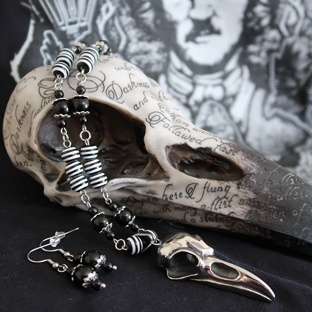 Bird/Raven Skull necklace and earrings